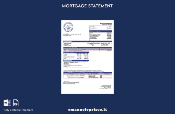 modello di modello Word e PDF di estratto conto ipotecario della Banca Centrale 